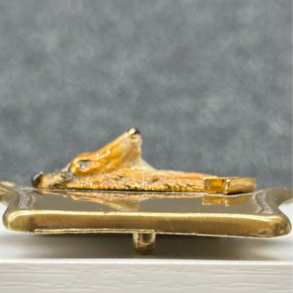 Vtg 1978 AHM Collie Dog Brass Belt Buckle‎ Enamel 3D Relief Animal Collectible